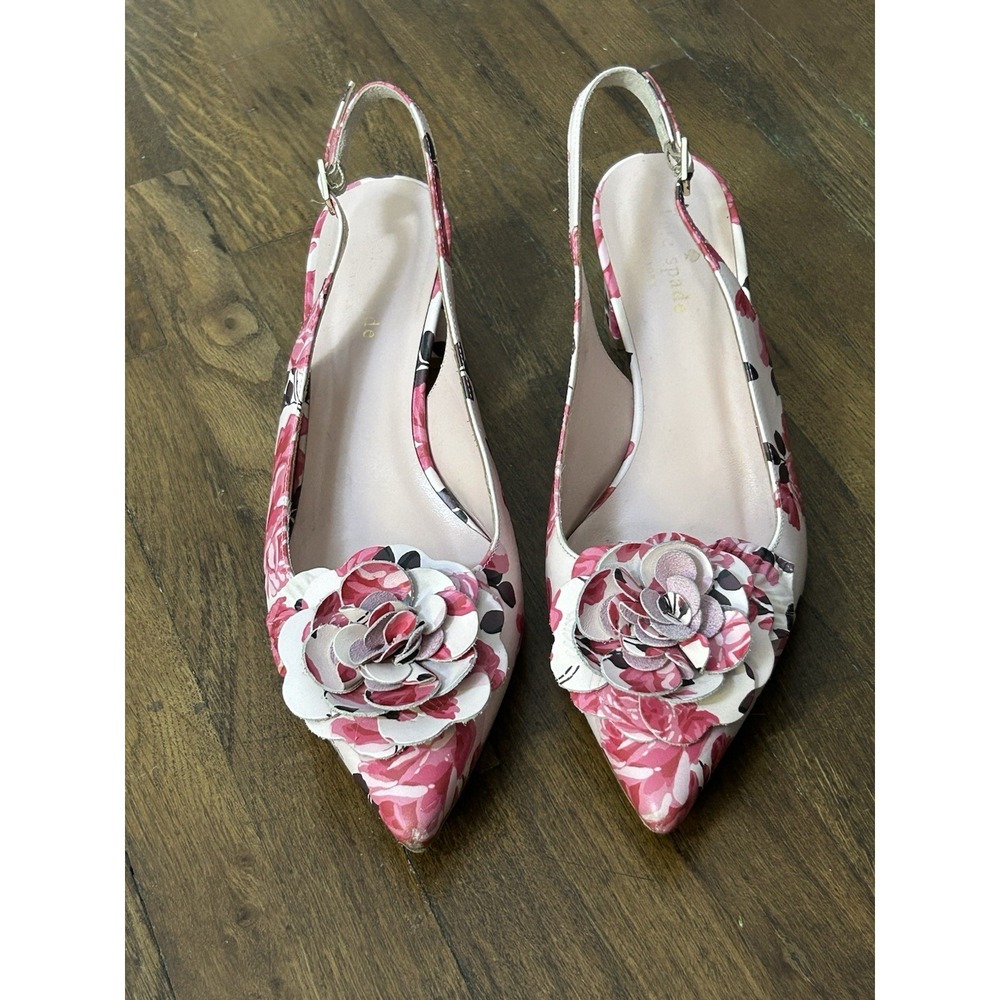 Kate Spade New York Mercer pink floral slingback heels 3D Leather Rose Size 7.5